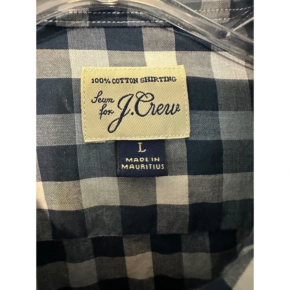 J Crew Mens Button Down Shirt Blue White Check Gingham Long Sleeve Cotton Size L